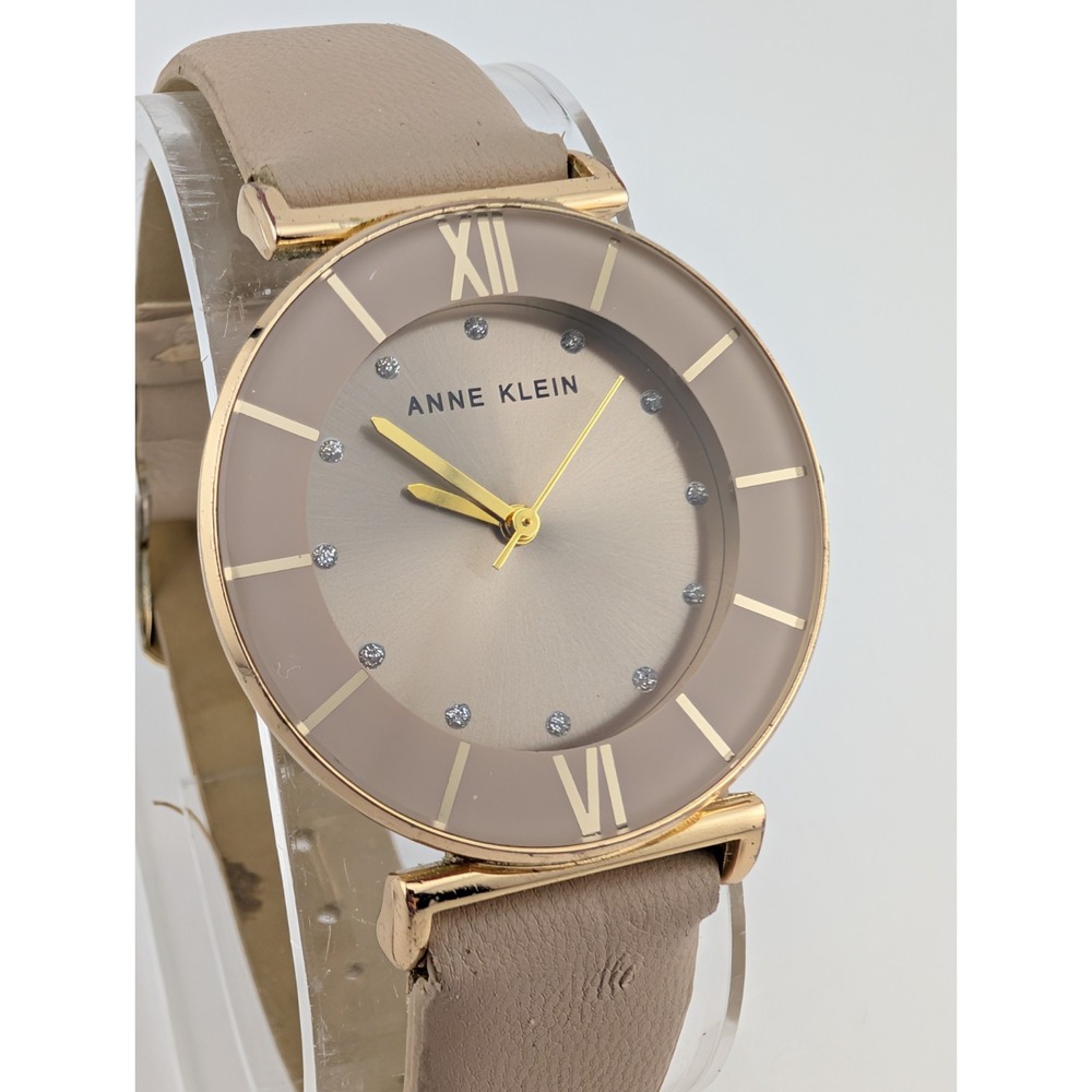 Anne Klein Watch Women 32mm Gold Case Beige Leather Band AK/3746-‎ New Battery